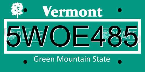 5WOE485 Vermont License Plate