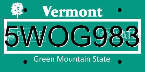 5WOG983 Vermont License Plate
