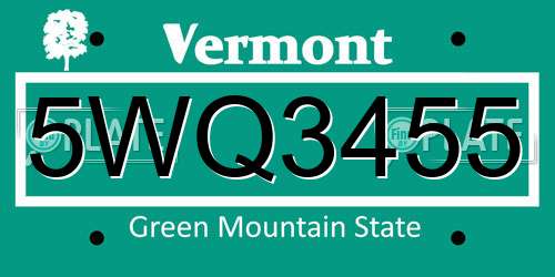 5WQ3455 Vermont License Plate