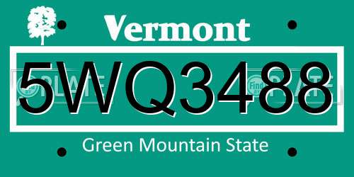5WQ3488 Vermont License Plate