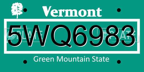 5WQ6983 Vermont License Plate
