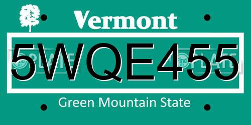 5WQE455 Vermont License Plate