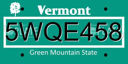 5WQE458 Vermont License Plate