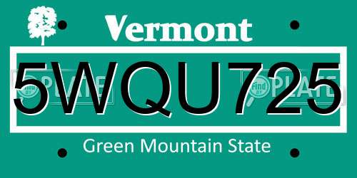 5WQU725 Vermont License Plate