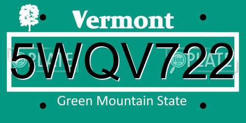 5WQV722 Vermont License Plate