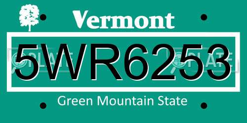 5WR6253 Vermont License Plate