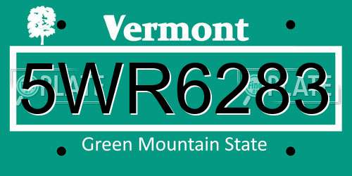5WR6283 Vermont License Plate