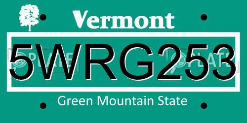 5WRG253 Vermont License Plate