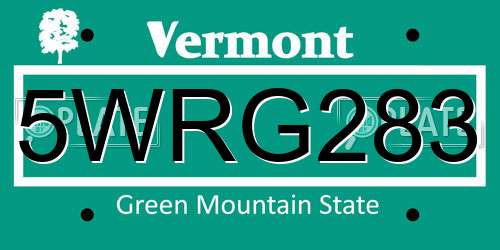 5WRG283 Vermont License Plate