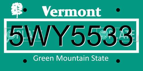 5WY5533 Vermont License Plate