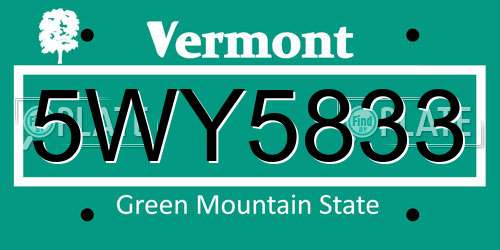 5WY5833 Vermont License Plate