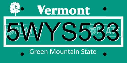 5WYS533 Vermont License Plate