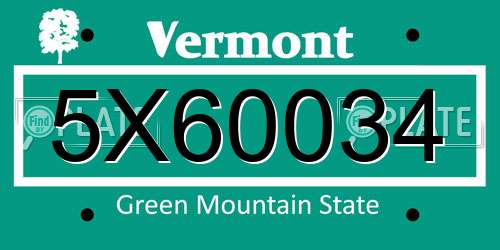5X60034 Vermont License Plate