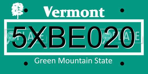 5XBE020 Vermont License Plate
