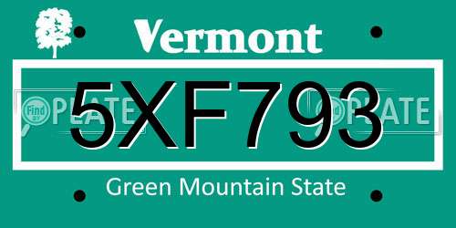5XF793 Vermont License Plate