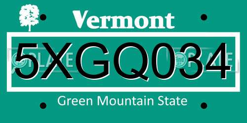 5XGQ034 Vermont License Plate