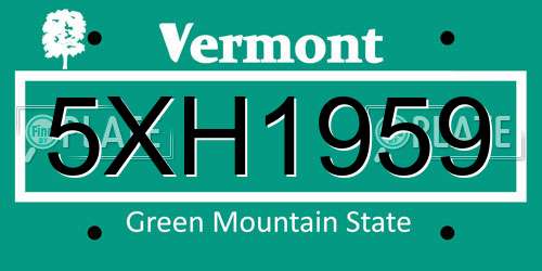 5XH1959 Vermont License Plate