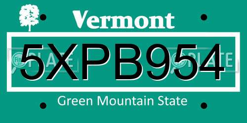 5XPB954 Vermont License Plate