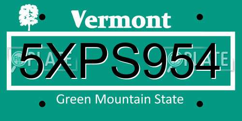 5XPS954 Vermont License Plate