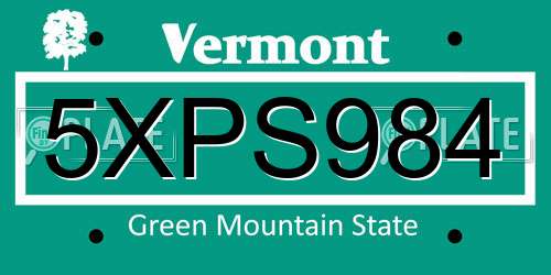 5XPS984 Vermont License Plate