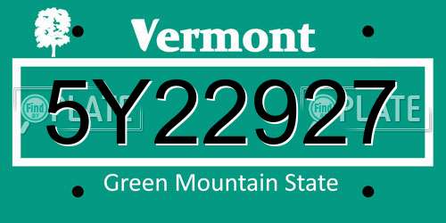 5Y22927 Vermont License Plate