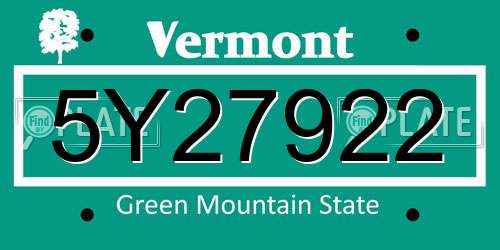 5Y27922 Vermont License Plate