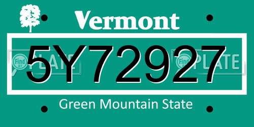 5Y72927 Vermont License Plate