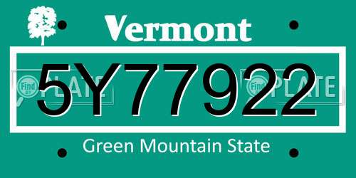 5Y77922 Vermont License Plate