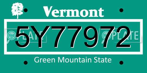 5Y77972 Vermont License Plate
