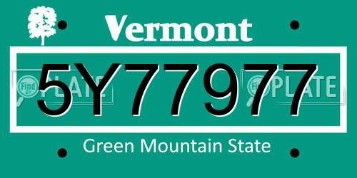 5Y77977 Vermont License Plate