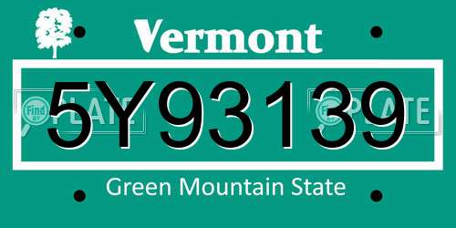 5Y93139 Vermont License Plate