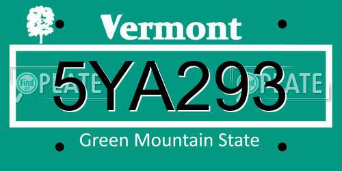 5YA293 Vermont License Plate