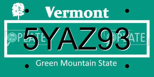 5YAZ93 Vermont License Plate