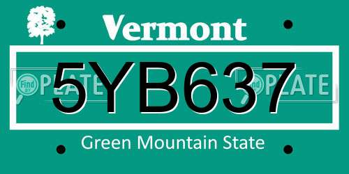 5YB637 Vermont License Plate