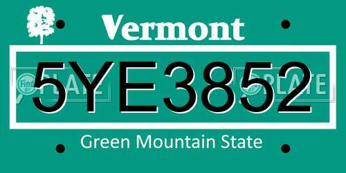 5YE3852 Vermont License Plate