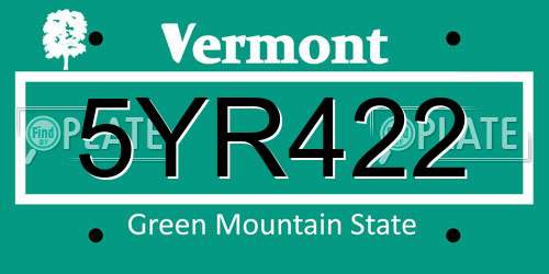 5YR422 Vermont License Plate