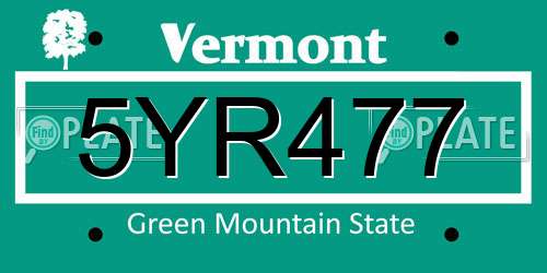5YR477 Vermont License Plate