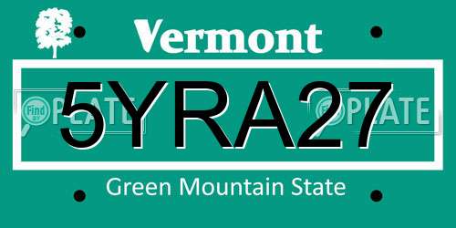 5YRA27 Vermont License Plate