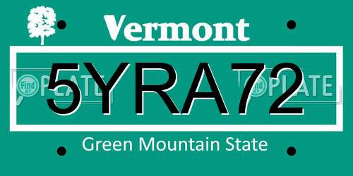 5YRA72 Vermont License Plate