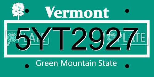 5YT2927 Vermont License Plate