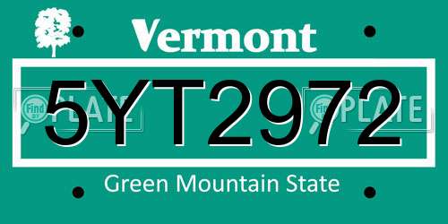 5YT2972 Vermont License Plate