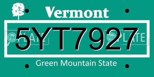 5YT7927 Vermont License Plate
