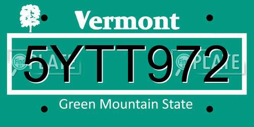 5YTT972 Vermont License Plate