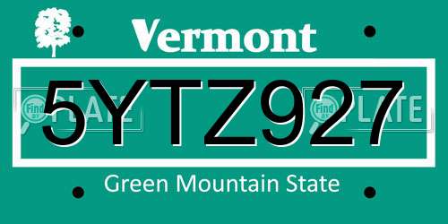 5YTZ927 Vermont License Plate
