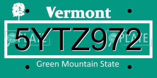 5YTZ972 Vermont License Plate
