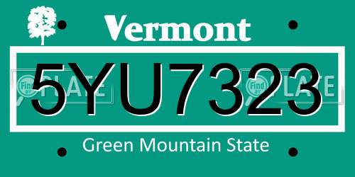 5YU7323 Vermont License Plate