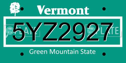 5YZ2927 Vermont License Plate