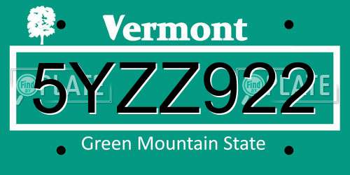 5YZZ922 Vermont License Plate