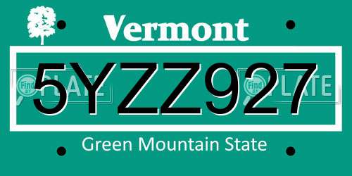 5YZZ927 Vermont License Plate