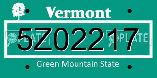 5Z02217 Vermont License Plate
